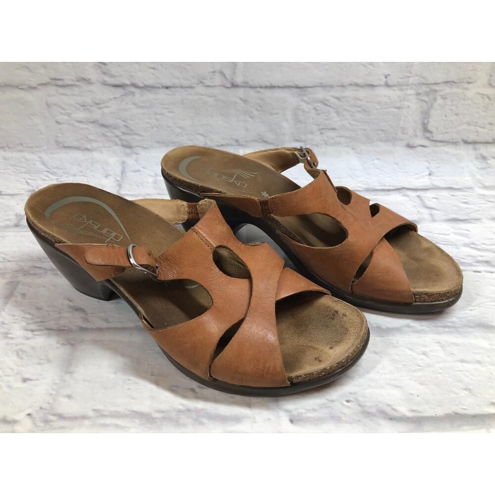 Dansko Cai Womens 40/ 9.5 - 10 Brown Leather Slide Sandals Heels   (8c3)